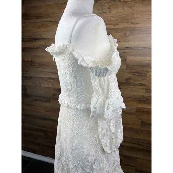 New Coquette Dress Parker Irma Sz 4 Lace Overlay Off the Shoulder White $228 - Picture 14 of 16